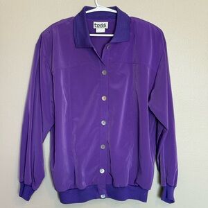 Vintage Teddi Purple Pearl Style Button Jacket Shoulder Pads 1980s Size XL